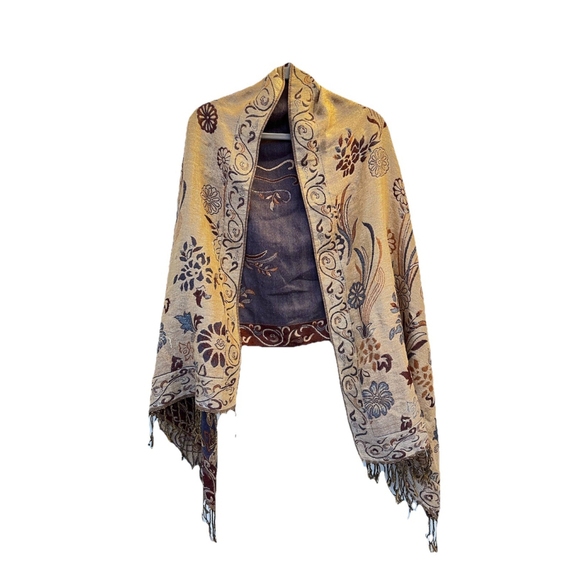 100% Cashmere Double Sided Scarf Shawl Floral Fringe All Season Wrap - Picture 6 of 16